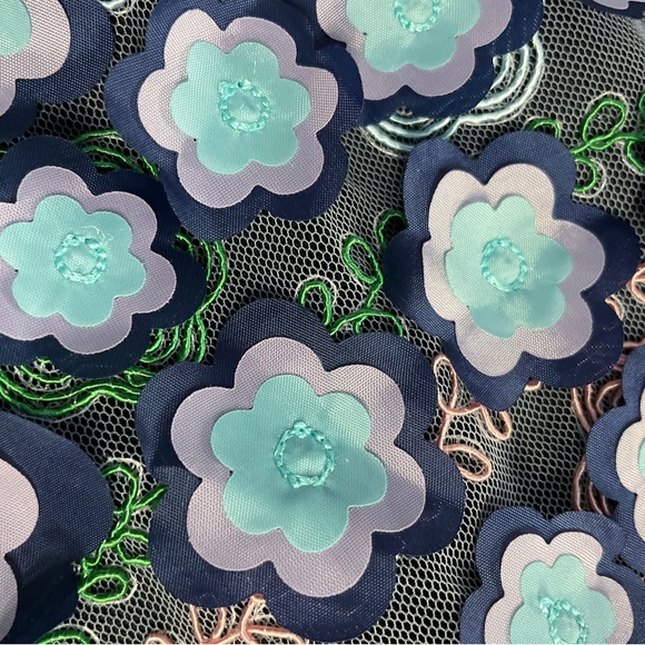 3D Floral Appliqué Sweatshirt Blue Purple Mesh Embroidered Pullover Top XS/S - Picture 5 of 9